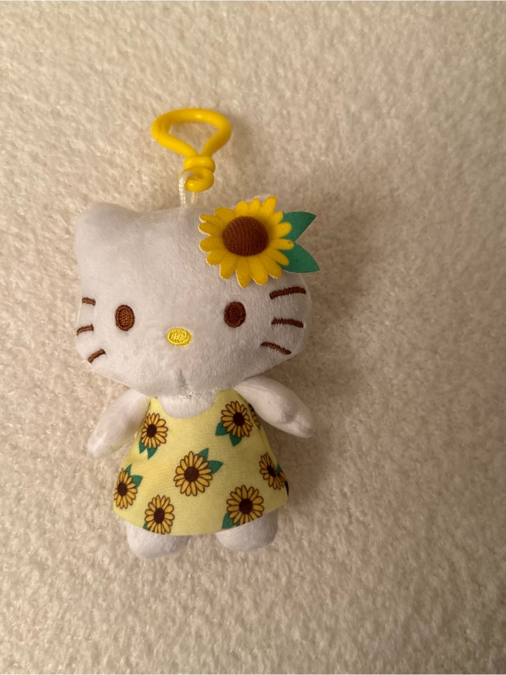 Hello Kitty White Plush Key Clip with Yellow Sunflower Dress